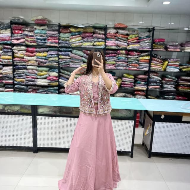 Pink with multicolor embellishments Dress with Jacket