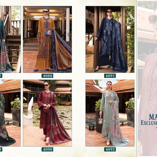 Various, including mustard yellow, navy blue, burgundy, and light green with floral prints Salwar Kameez Suits