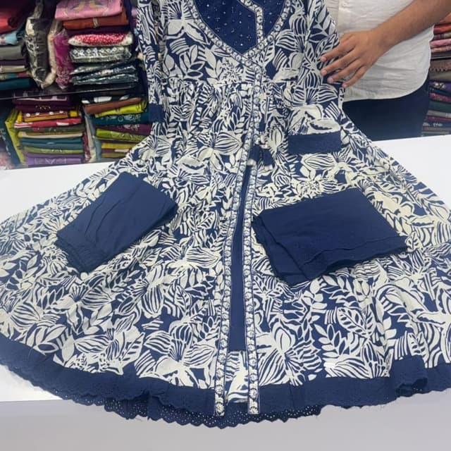 White and Navy Blue Dress with Pants