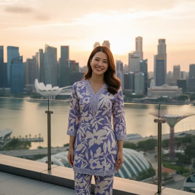 Lavender and Off-White Kurta and Pants Set