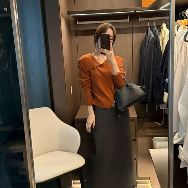 Brown and Gray Sweater and Skirt