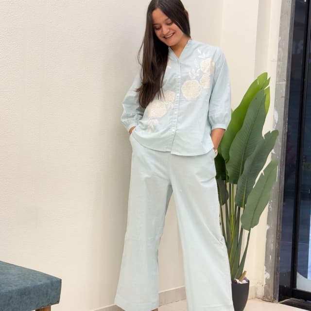 Light Blue and White Co-ord Set