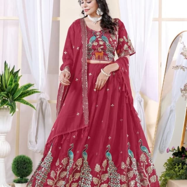 Red, Teal, Gold, and other contrasting colors Lehenga Choli