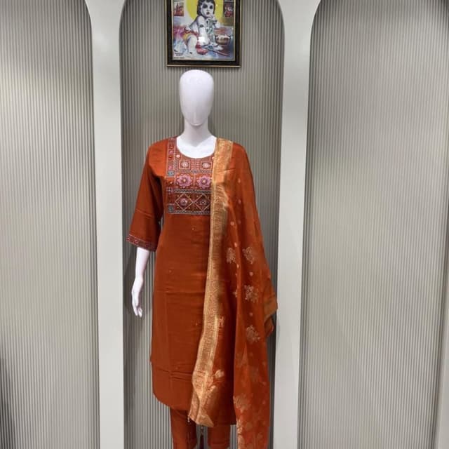 Burnt Orange, Gold, Pink Salwar Kameez with Dupatta