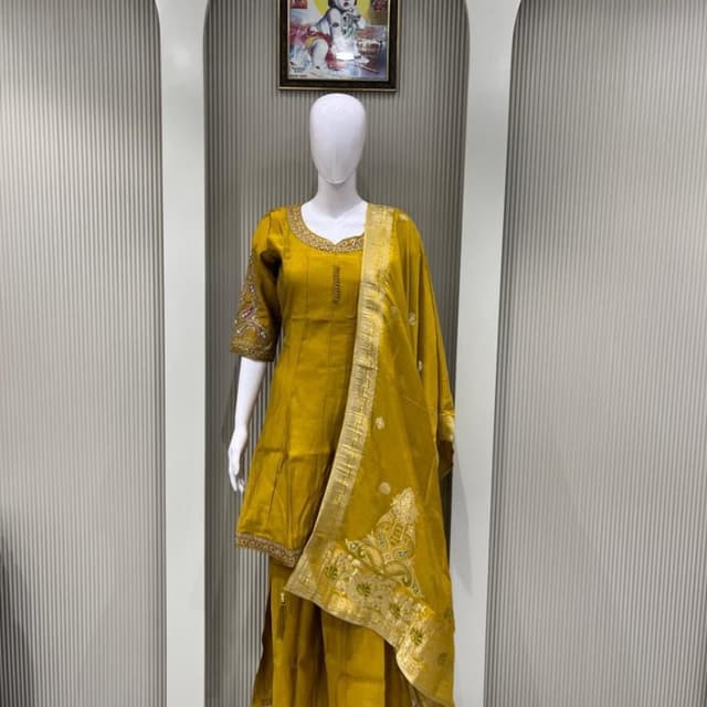 Mustard yellow with gold accents Sharara Suit