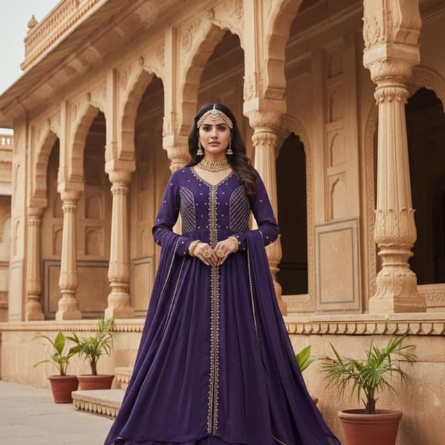 Purple and Gold Anarkali Dress