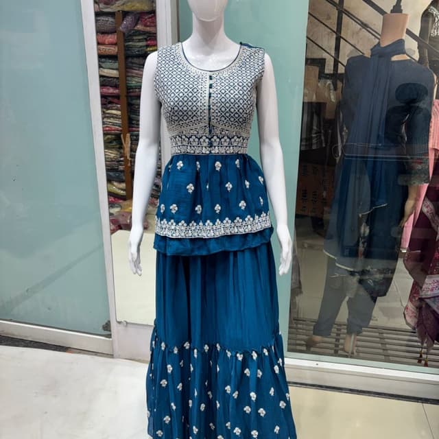 Teal and Silver Sharara Set