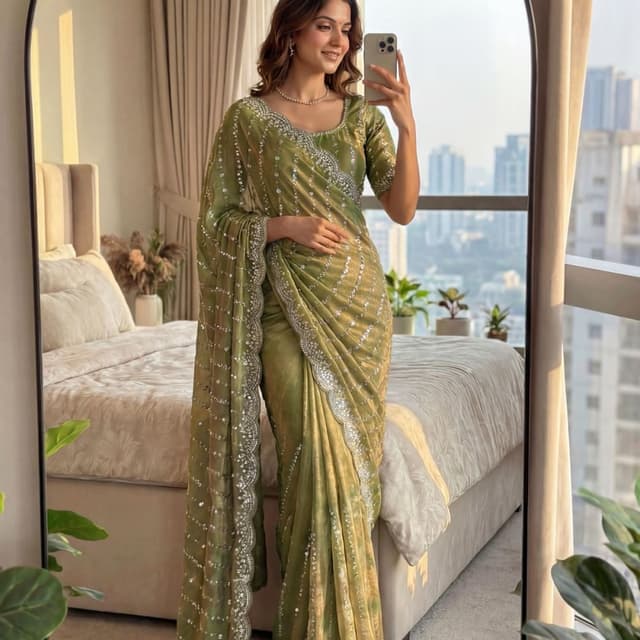 Green and gold Saree