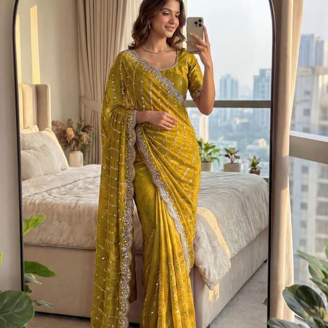 Mustard Yellow, Silver Saree