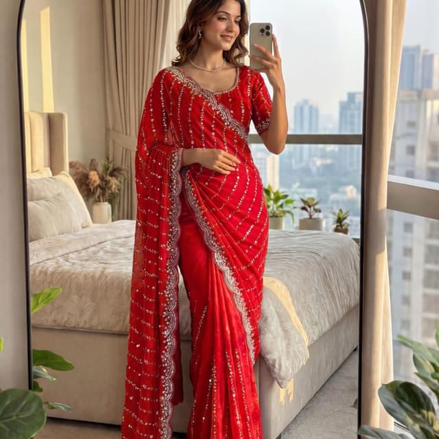 Red and Silver Saree