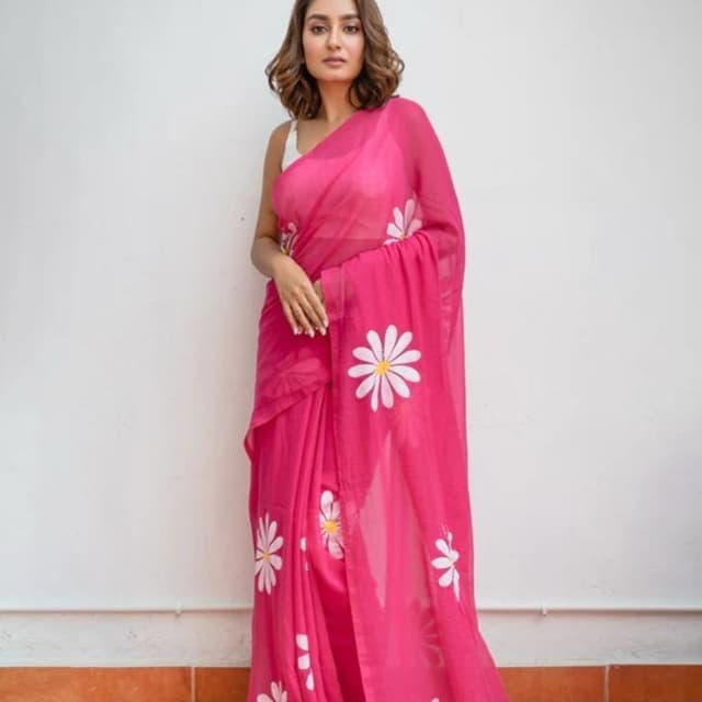 Pink and White Saree