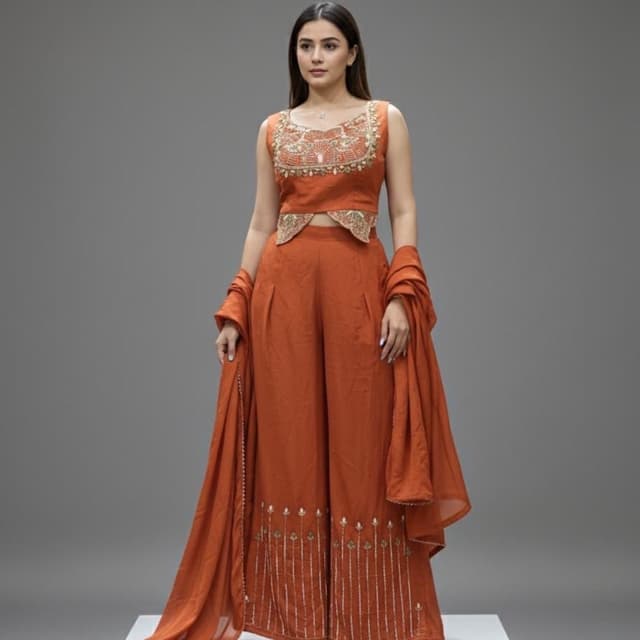 Orange and Gold Sharara Suit