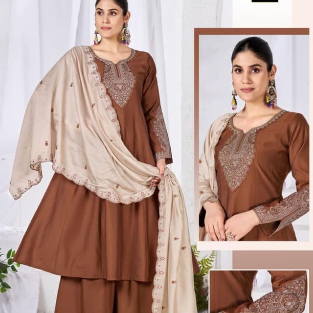 Brown and Beige Salwar Kameez with Dupatta