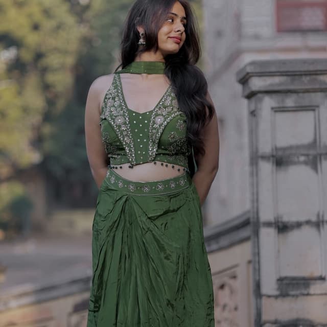 Green, Silver Lehenga Choli