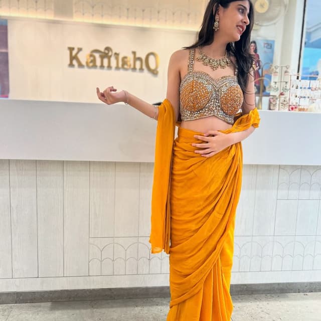 Mustard Yellow, Gold, Silver Saree