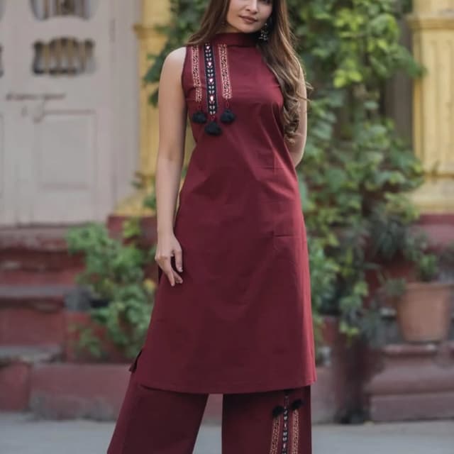 Maroon, Black, and Gold Kurta and Palazzo Set