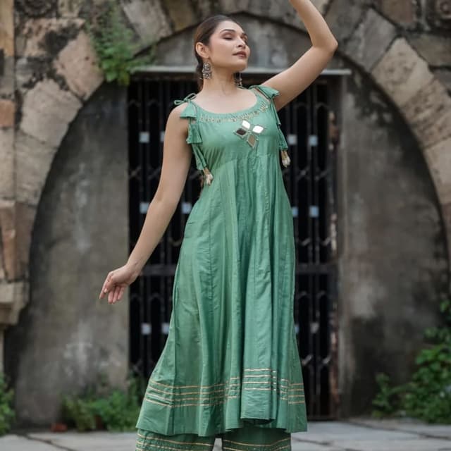 Green and gold Kurta set