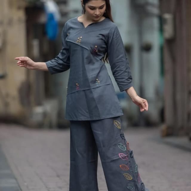 Gray Kurta with Palazzo Pants