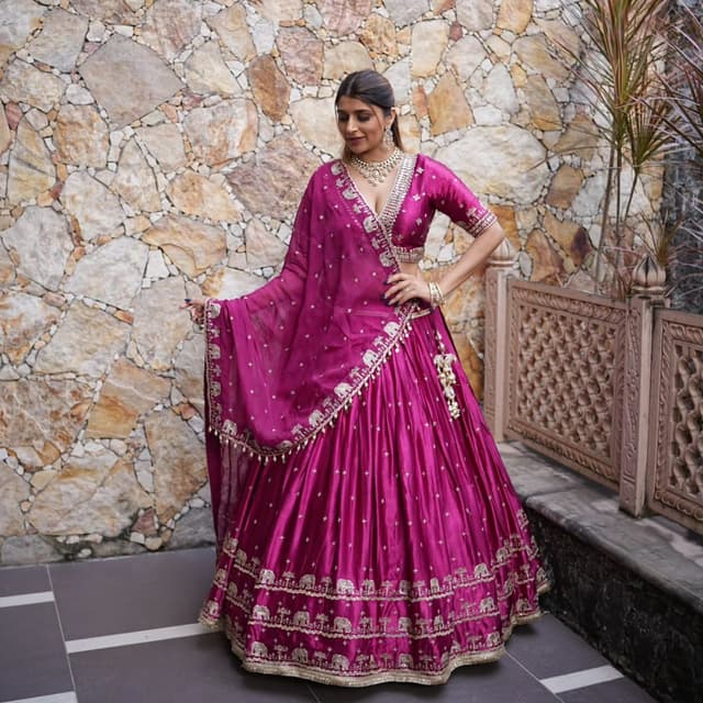 Magenta, Gold Lehenga Choli