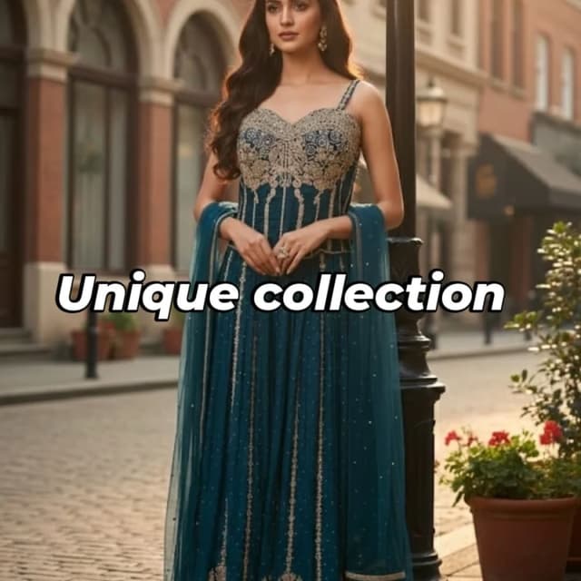 Teal and Gold Anarkali Gown