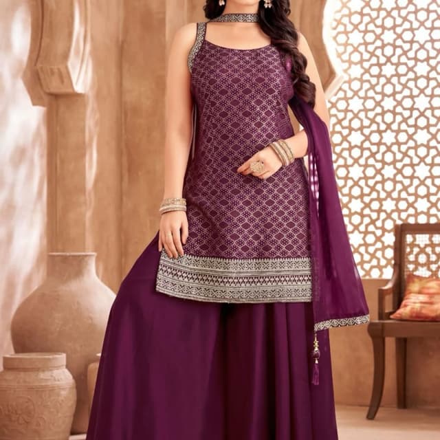 Purple and Gold Palazzo Suit