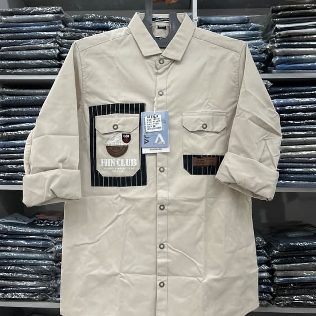 Beige, Black, White Shirt