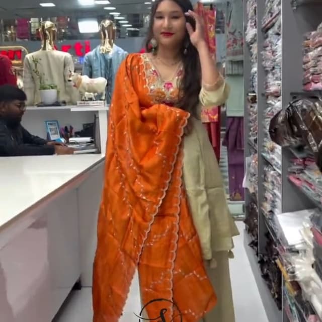 Orange, Pink, Beige, Silver Salwar Kameez