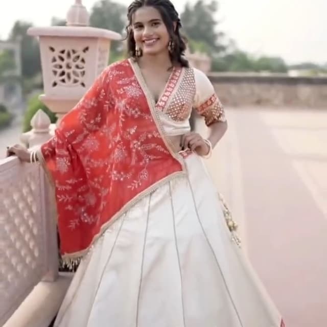 Ivory, Red, Gold Lehenga Choli