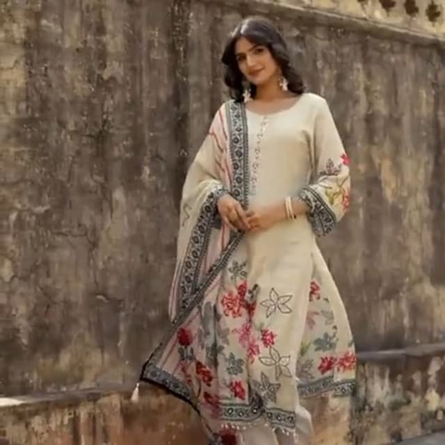 Cream, Pink, Black Salwar Kameez