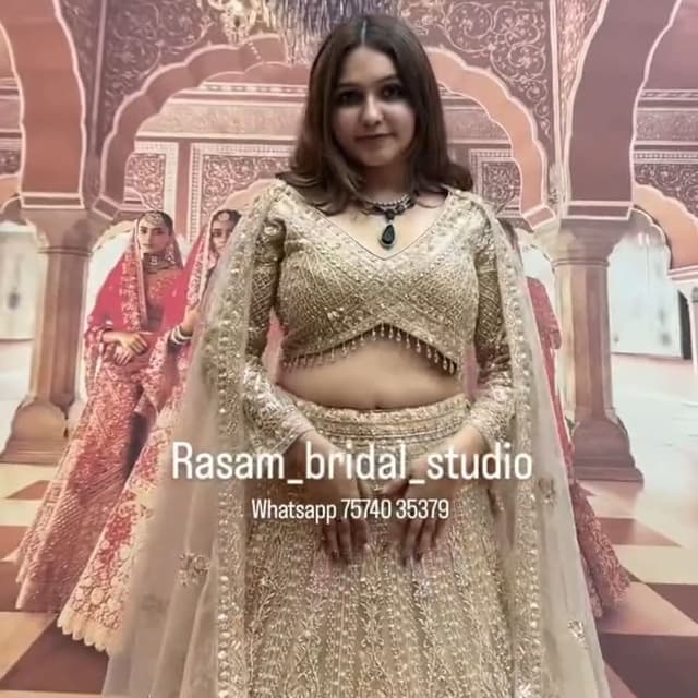 Gold, Beige Lehenga Choli