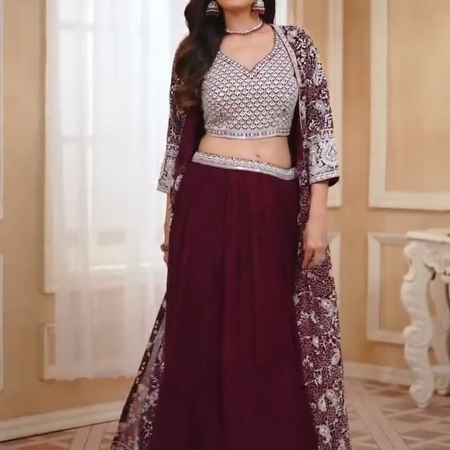 Maroon and silver Lehenga Choli