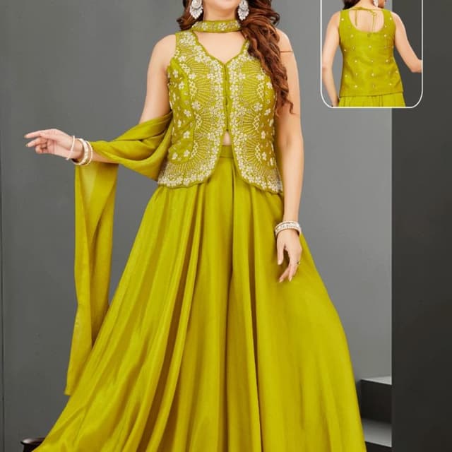 Lime Green, White Lehenga Choli