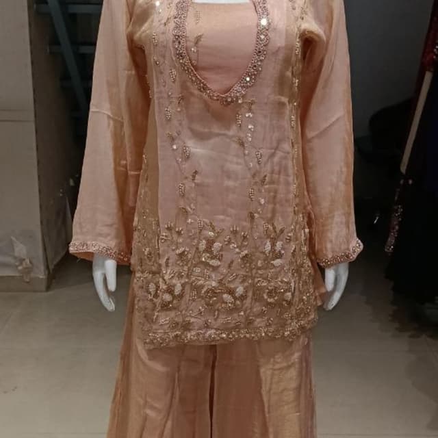 Peach, Gold Salwar Kameez