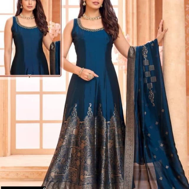 Teal and Gold Anarkali Suit