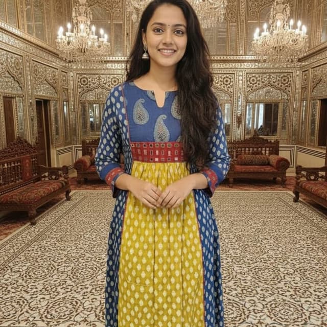 Blue, Yellow, Red, White Dress