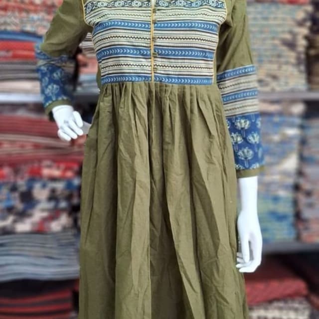 Olive green, blue, white, gold Dress