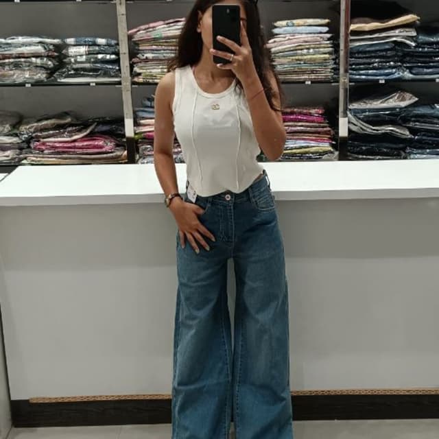 White and Blue Top and Jeans