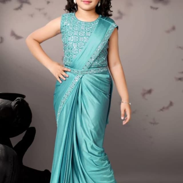 Teal, Silver Saree Gown
