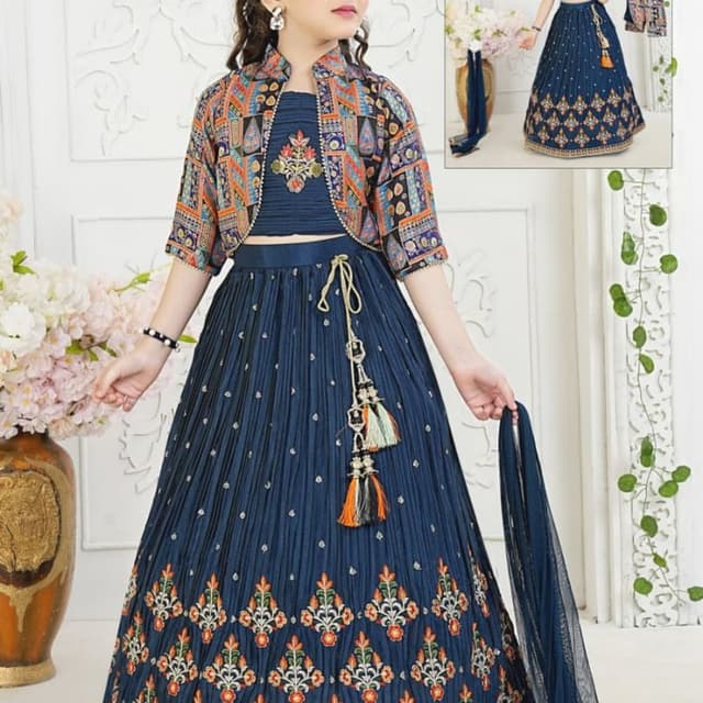 Blue, Orange, Green, Black, White Lehenga Choli with Jacket