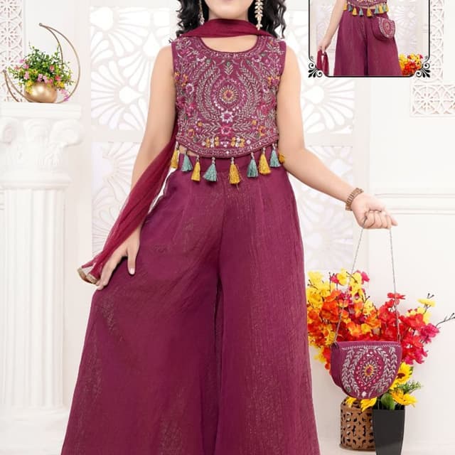 Maroon, Multi-color Palazzo Suit