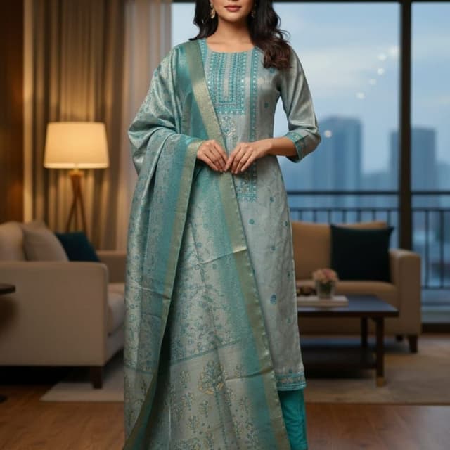 Sea Green, Teal, Gold Salwar Kameez Suit