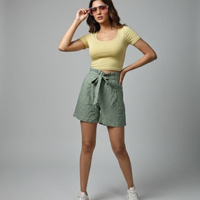 Yellow and Sage Green Top and Shorts