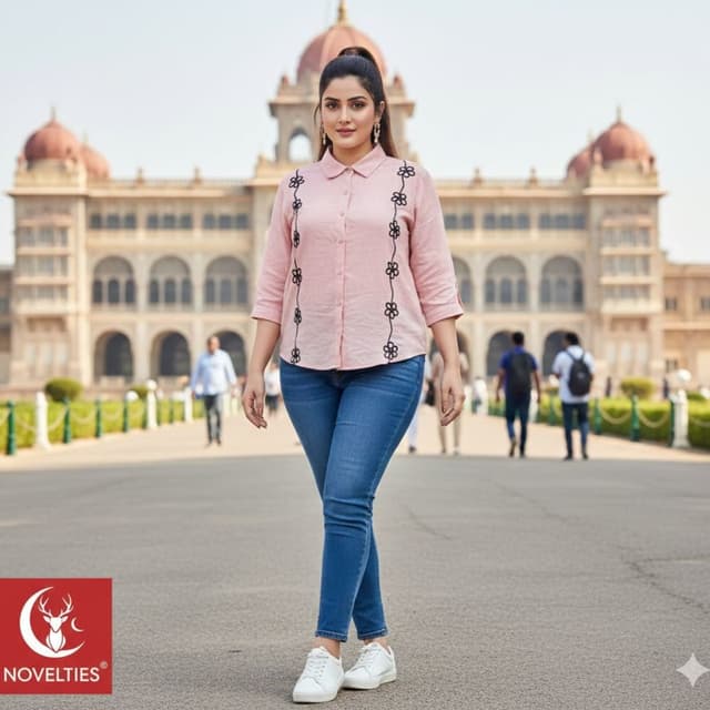 Pink, Black, Blue, White Shirt, Jeans