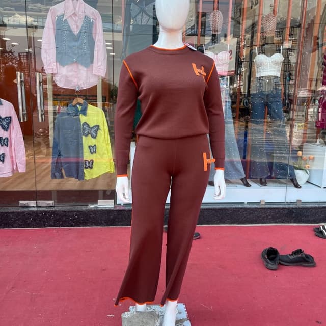 Brown and Orange Sweater and Pants Set