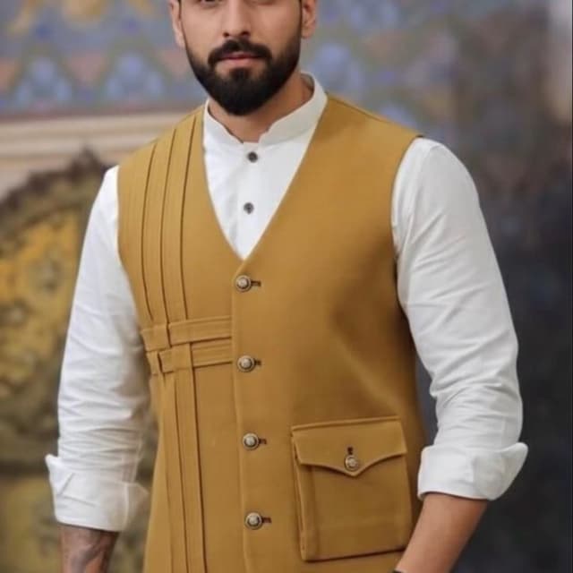 Mustard yellow and white Waistcoat