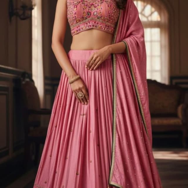 Pink, Gold, Green Lehenga Choli