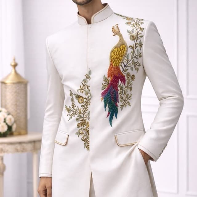 Ivory white with multi-colored embroidery Jacket