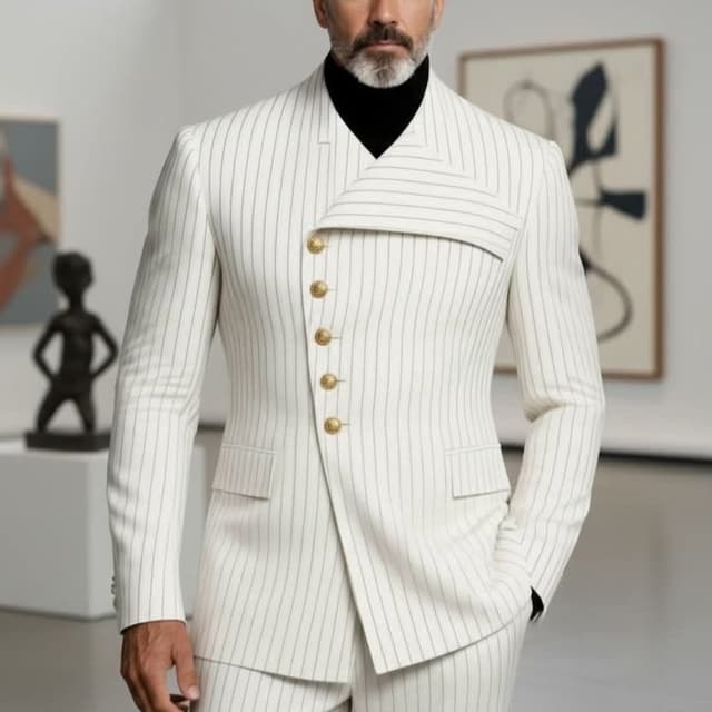 Off-White with gray pinstripes and gold accents Suit