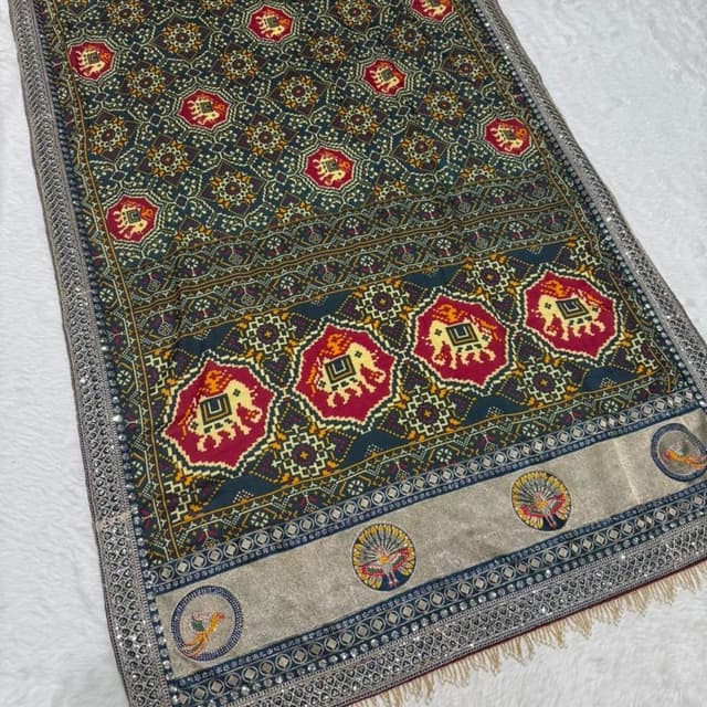 Dark teal, maroon, gold, and cream Shawl/Dupatta