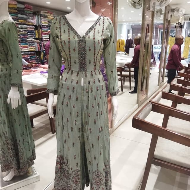 Sage Green, Burgundy, Silver Anarkali Suit